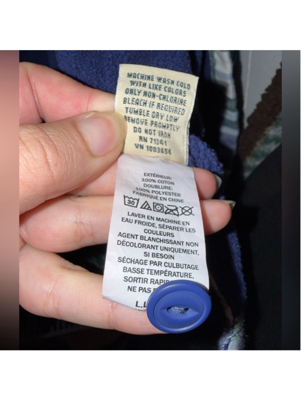 L.L. Bean Blue & Green Fleece-Lined Flannel Jacket with Hood Size XS - Picture 4 of 5